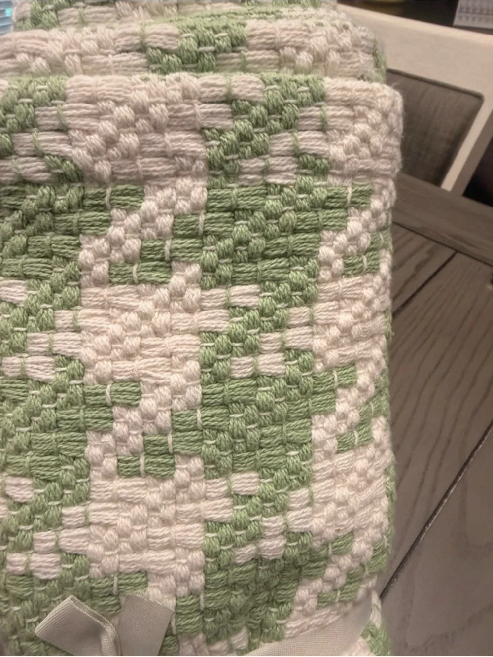 Room Essentials Green & White Kitchen table  runner and two kitchen rugs